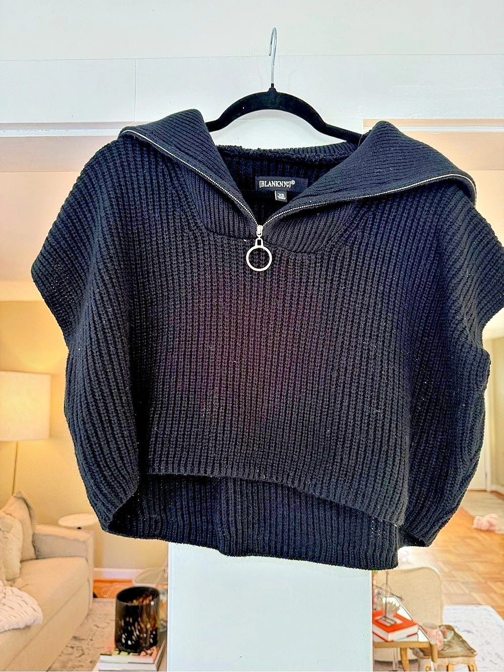 Blank NYC Black Cropped Cowl Neck Sweater Size XS Like New